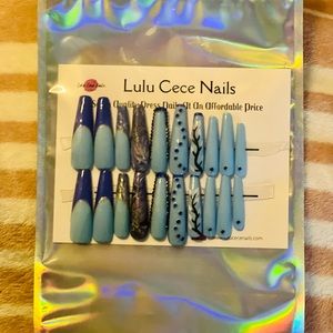 Long Blue Press On Nails